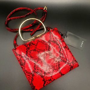 Zara Red Snake Print Handbag